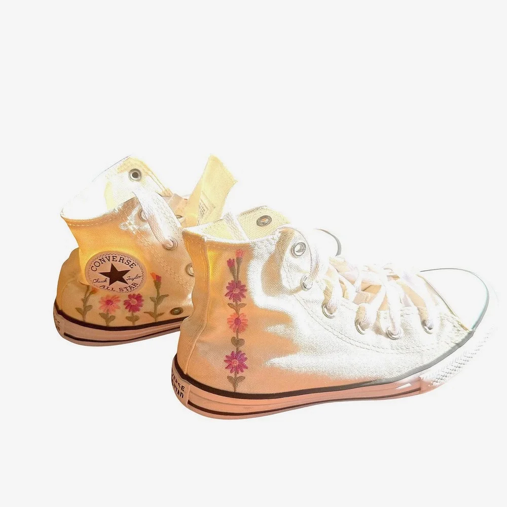 Converse Chuck Taylor All‎ Star Hi Floral Embroidered Youth Shoes Egret A11775F